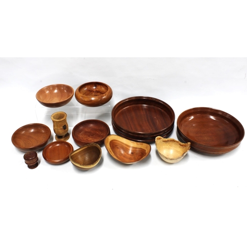 448 - Box containing a quantity of treen, largest bowl 24 x 7cm