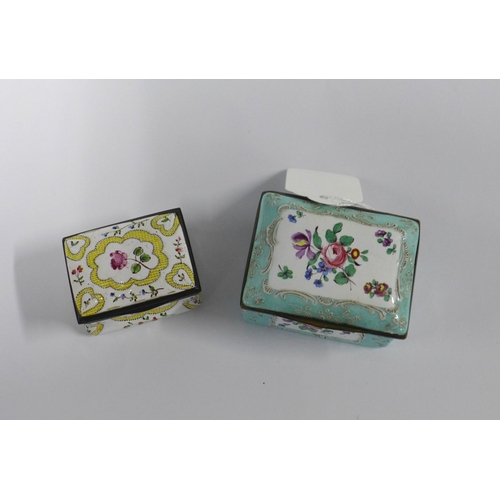 473 - Two Staffordshire enamel patch boxes, with floral spray decoration, largest 6.5cm (one a/f with loos... 