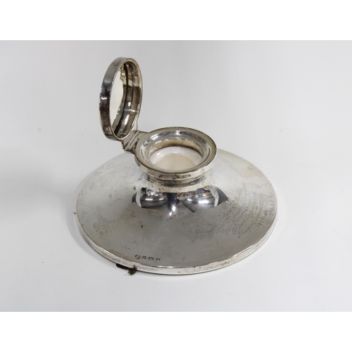 54 - George V silver capstan inkwell, Birmingham 1928, 14cm diameter