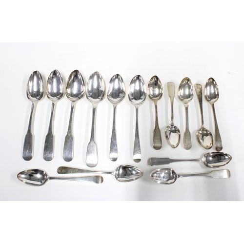 57 - A collection of Georgian silver spoons to include table spoons and dessert spoons, mixed makers and ... 