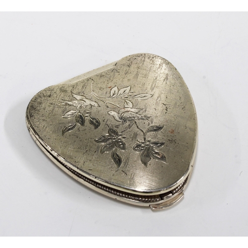 60G - Vintage silver heart shaped powder compact, by Cherie of  London 1961