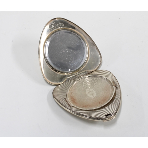 60G - Vintage silver heart shaped powder compact, by Cherie of  London 1961