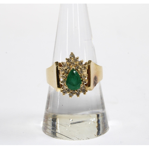 61 - A 14ct gold emerald and diamond cluster ring, stamped 585, size P