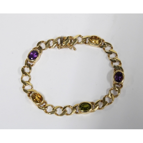 77 - 14ct gold gemset bracelet, clasp stamped 585