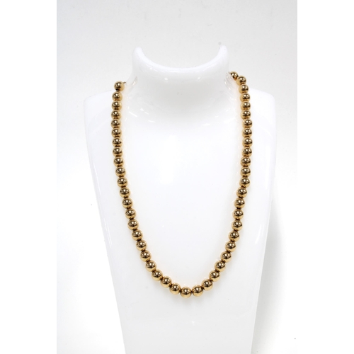 78 - 14ct gold bead necklace, clasp stamped 14k