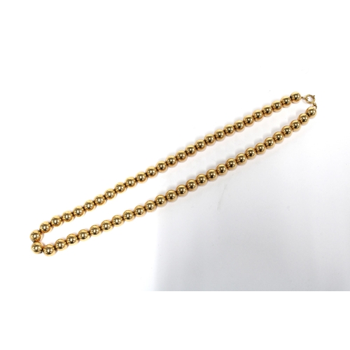 78 - 14ct gold bead necklace, clasp stamped 14k