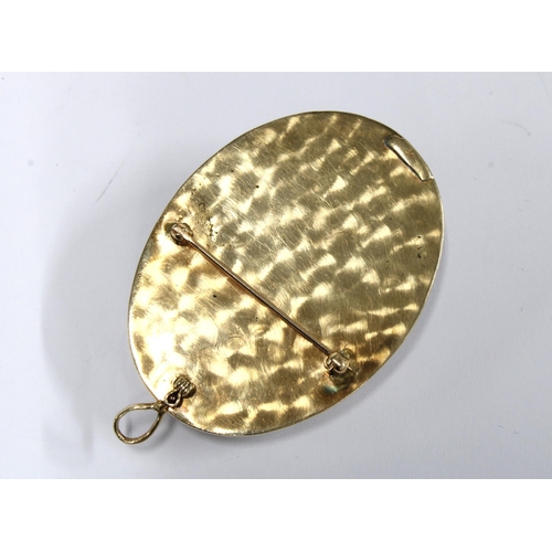 80 - Lalique style glass pendant set in 14ct gold, with suspension loop and brooch fitting, stamped 14k, ... 