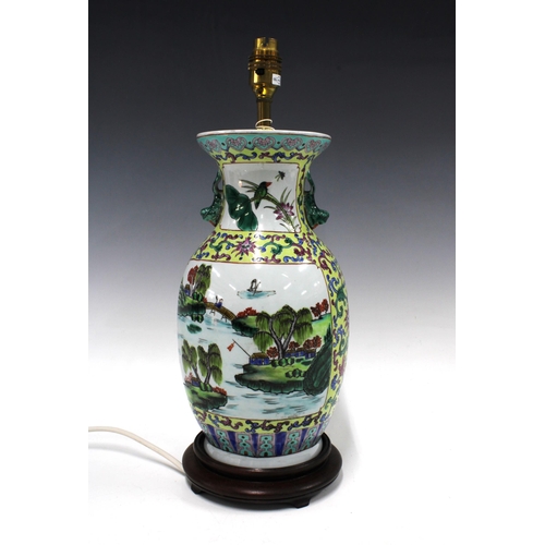 490 - Chinese famille rose table lamp, 17 x 43cm.