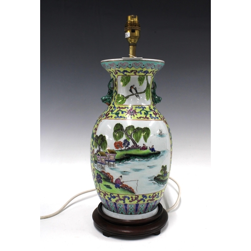 490 - Chinese famille rose table lamp, 17 x 43cm.