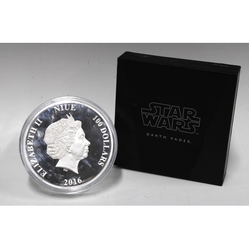 59D - New Zealand mint limited edition Darth Vader $100 Dollar 1kg 9999 grade silver coin., 10cm diameter