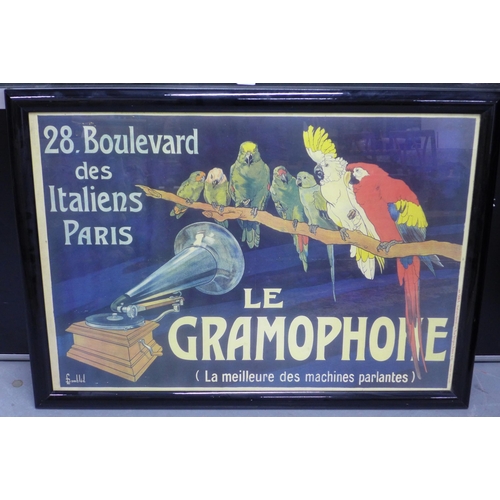 495 - After Bombled, 'Le Gramophone', a large French print, framed under glass, 106 x 77cm