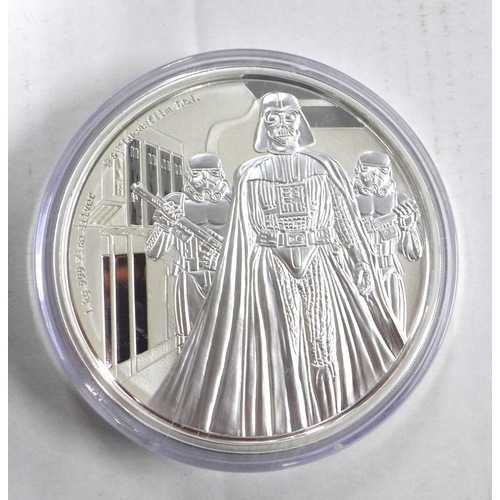 59D - New Zealand mint limited edition Darth Vader $100 Dollar 1kg 9999 grade silver coin., 10cm diameter