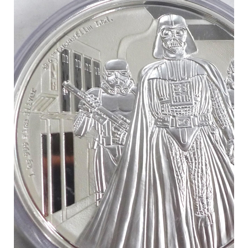 59D - New Zealand mint limited edition Darth Vader $100 Dollar 1kg 9999 grade silver coin., 10cm diameter