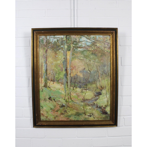 110 - MARY BALLANTINE (SCOTTISH fl 1920 - 1950), untitled woodland scene, oil on canvas, signed and dated ... 