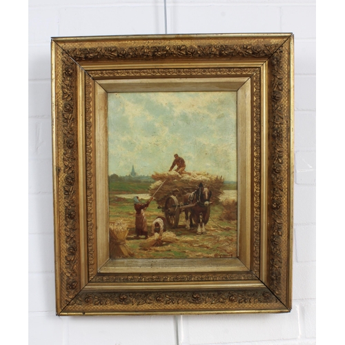 111 - ALEXANDER YOUNG (SCOTTISH 1865 - 1923), HARVEST TIME - FIFESHIRE, signed oil on board, in a moulded ... 