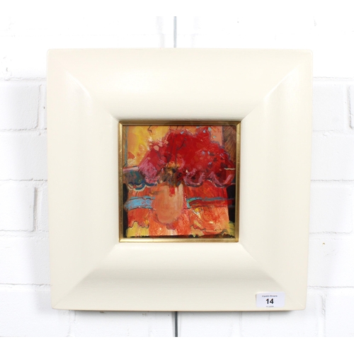 14 - ANDY CROSS (SCOTTISH b. 1944), THE RED POSY, signed acrylic, framed under glass and labelled verso, ... 