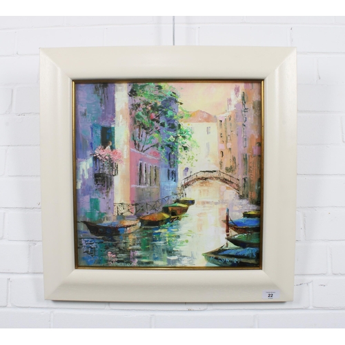 22 - MAGGIE DOWNER (SCOTTISH b.1947), BACKSTREET, VENICE, signed oil on canvas, framed under glass, 39 x ... 