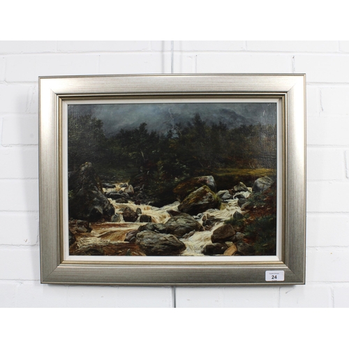 24 - JAMES FAED JNR  (SCOTTISH 1856 - 1920), UNTITLED RIVER LANDSCAPE,  signed oil on canvas, framed and ... 