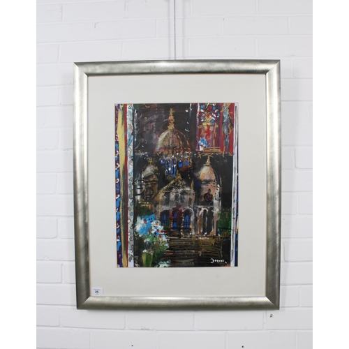 25 - RICHARD JAQUES, D.A, R.I.B.A, R.I.A.S, (SCOTTISH) SACRE BLEU, signed mixed media on paper,  framed u... 