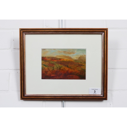 3 - Attributed to MARDI BARRIE R.S.W. (SCOTTISH 1931-2004),  UNTITLED LANDSCAPE,  oil on card, framed un... 