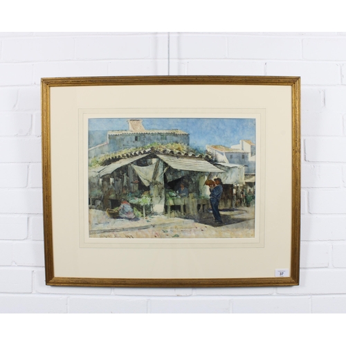 37 - CHARLES MARTIN HARDIE RSA (SCOTTISH 1858 - 1916), THE MARKET XERES, watercolour, titled and signed w... 