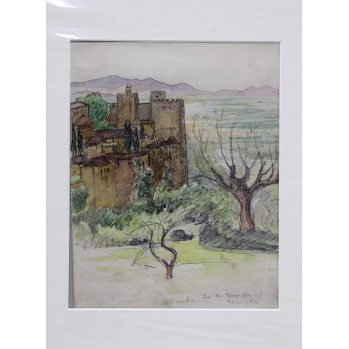 39 - ANNA MARY HOTCHKISS, RSA (SCOTTISH 1885 - 1984), THE ALHAMBRA, watercolour & pencil sketch, & TOLEDO... 