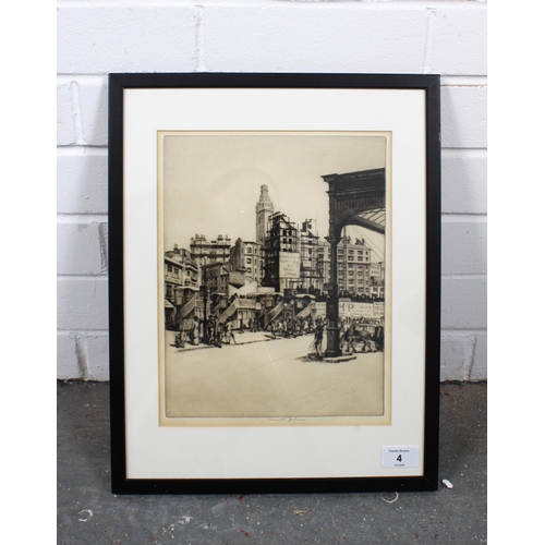 4 - KENNETH HOLMES, (BRITISH, 1902-1994) VICTORIA STATION, LONDON, drypoint with line engraving, signed ... 