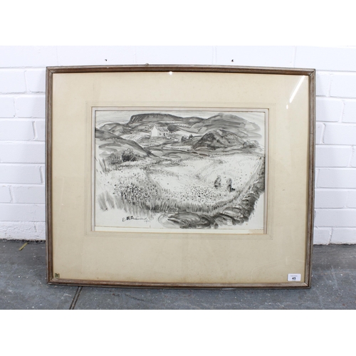 45 - DAVID MACBETH SUTHERLAND R.S.A. (SCOTTISH 1883-1974), WEST HIGHLAND CROFT, pen & wash, signed and da... 