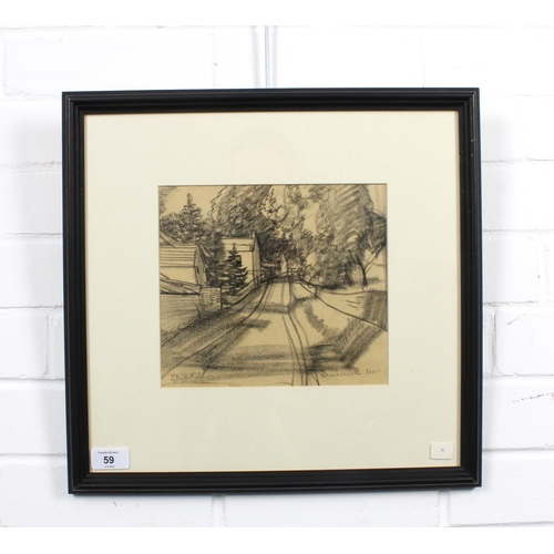 59 - DAVID MACBETH SUTHERLAND R.S.A. (SCOTTISH 1883-1974), BROADCHAPEL FARM, charcoal drawing, signed and... 