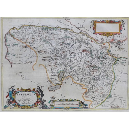 132 - Timothy Pont, hand coloured map of Renfroana, framed under glass, size including frame 79 x 65cm