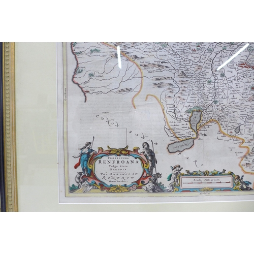 132 - Timothy Pont, hand coloured map of Renfroana, framed under glass, size including frame 79 x 65cm