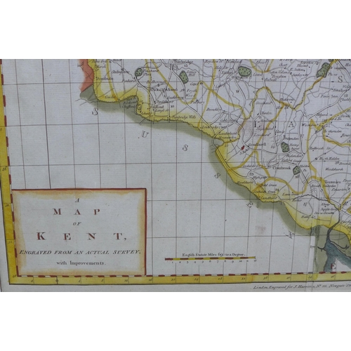 136 - A Map of Kent, engraved from an actual survey, J. Harrison, c1790, 33 x 47cm, unframed