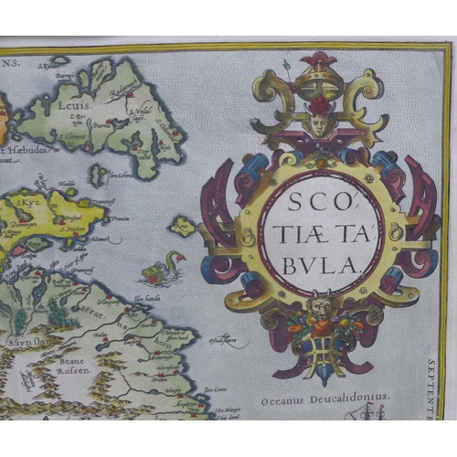 137 - Abraham Ortelius, Scotia Tabula, double-page hand-coloured engraved map, Latin text on verso, 48 x 3... 