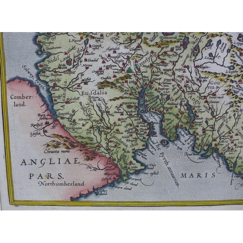 137 - Abraham Ortelius, Scotia Tabula, double-page hand-coloured engraved map, Latin text on verso, 48 x 3... 