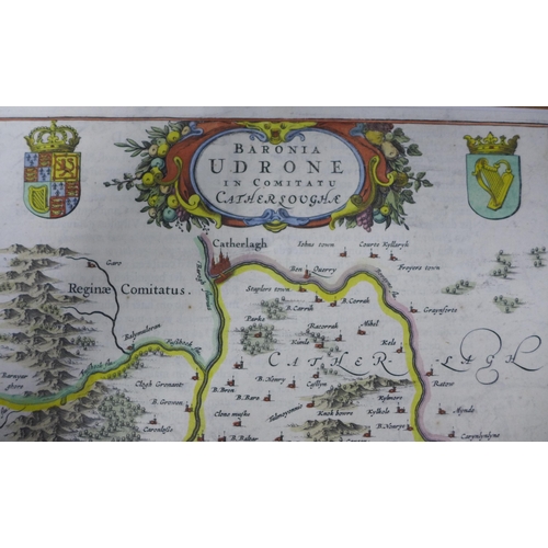 145 - Blaeu, hand coloured map of Catherlough (Carlow)25 x 38cm unframed