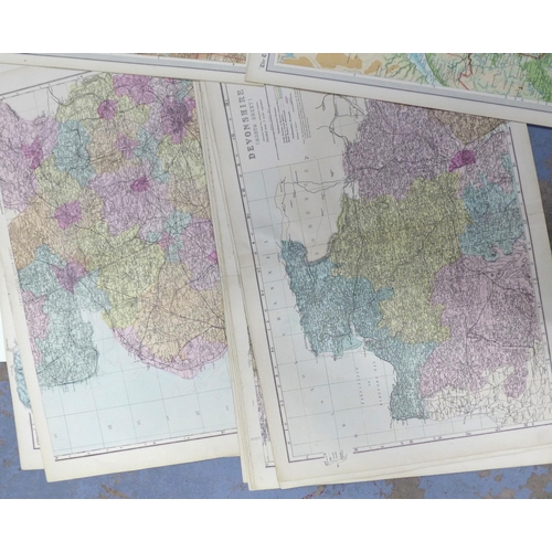 148 - A quantity of unframed Ordnance Survey maps & The Times 'Atlas' prints, (a lot)