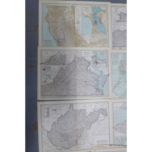 150 - A quantity of unframed World maps to include individual American States, inscribed verso 1903, 10th ... 