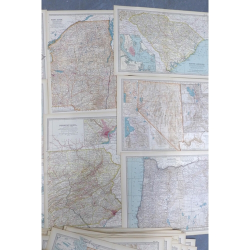 150 - A quantity of unframed World maps to include individual American States, inscribed verso 1903, 10th ... 