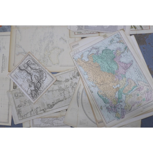 151 - A collection of unframed maps and prints, (some a/f)