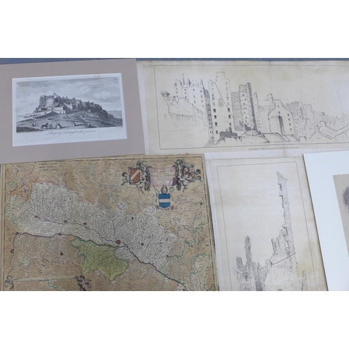 152 - A collection of unframed prints , some maps, road maps, etc (some a/f)