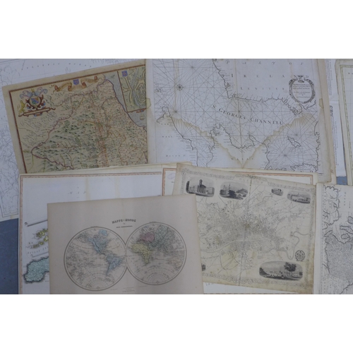 155 - A collection of unframed maps and prints, (some a/f)