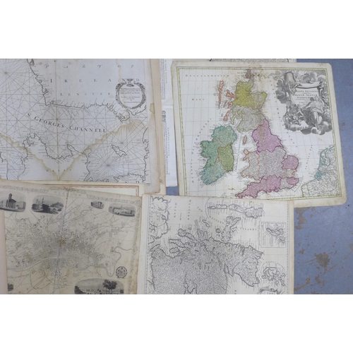 155 - A collection of unframed maps and prints, (some a/f)