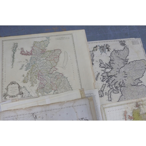 155 - A collection of unframed maps and prints, (some a/f)