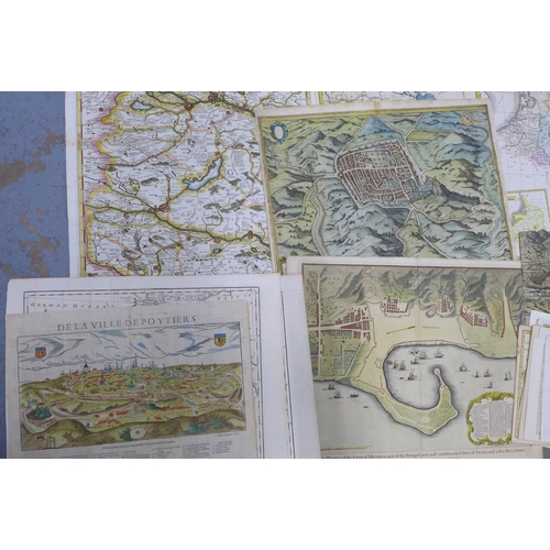 156 - A collection of unframed maps and prints, (some a/f)