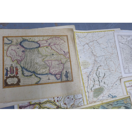 156 - A collection of unframed maps and prints, (some a/f)