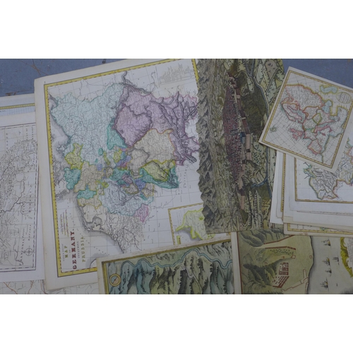 156 - A collection of unframed maps and prints, (some a/f)