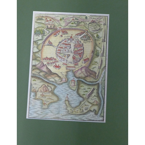 158 - James Basire for Rapins History, hand coloured map of MECHLIN, together with two by Munster, unframe... 