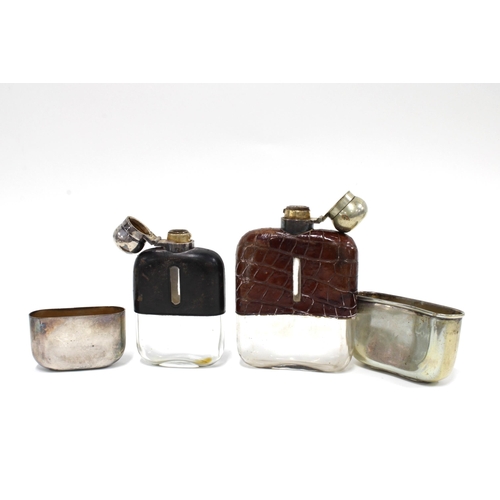 1 - George V silver mounted glass hip flask with detachable cup, james Dixon, Sheffield 1923, 11cm, toge... 