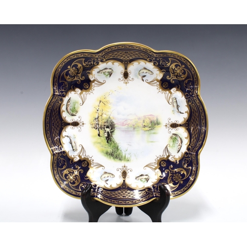 111 - Sporting Pleasures 'A Days Fishing' Elizabethan porcelain cabinet plate, 24cm, a/f with hairline cra... 