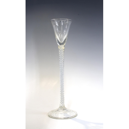 115 - Tall twisted stem wine / cordial glass, conical footrim, 25cm